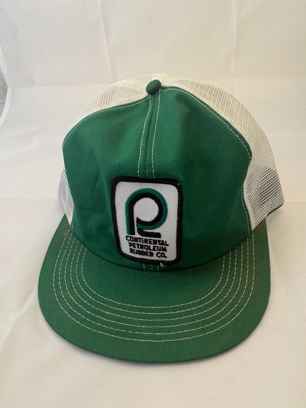 Vintage Continental Petroleum Rubber Co Trucker Hat Green White Mesh Snapback